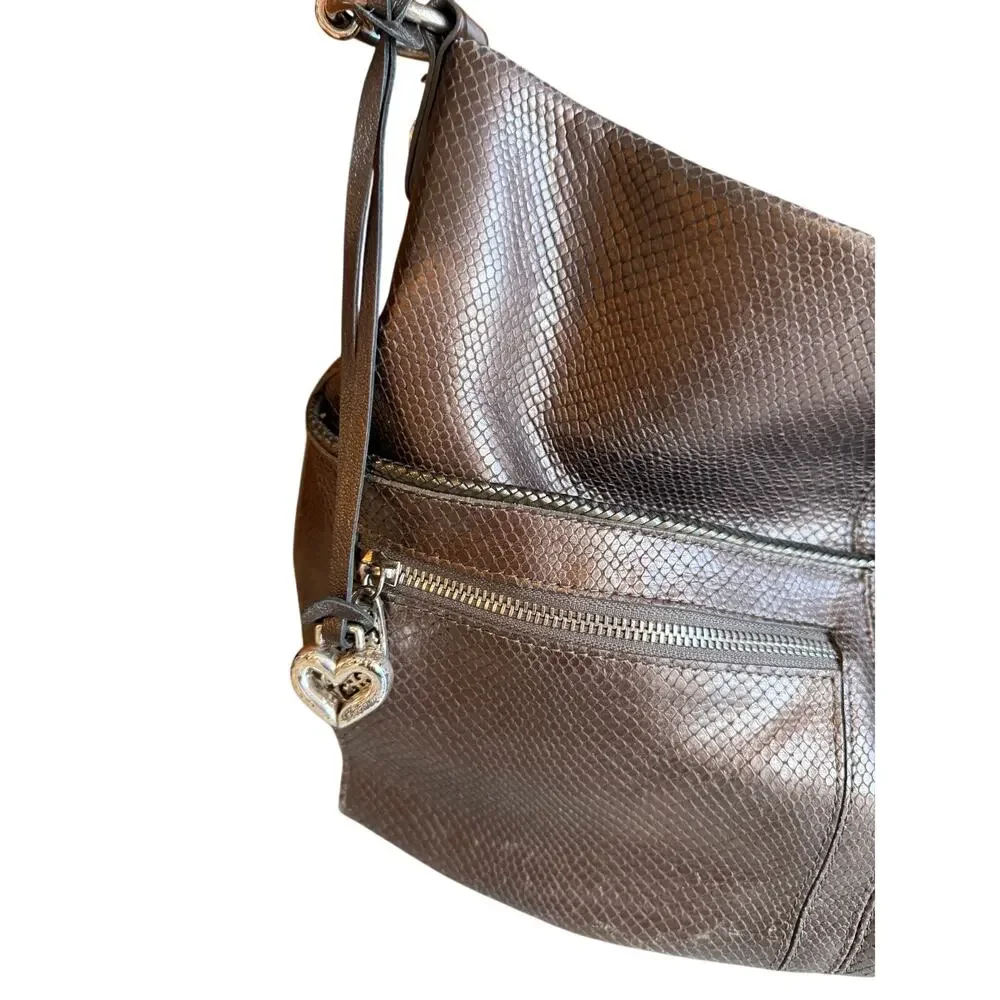 Brighton Embossed Snake Leather Shoulder Bag Pewter